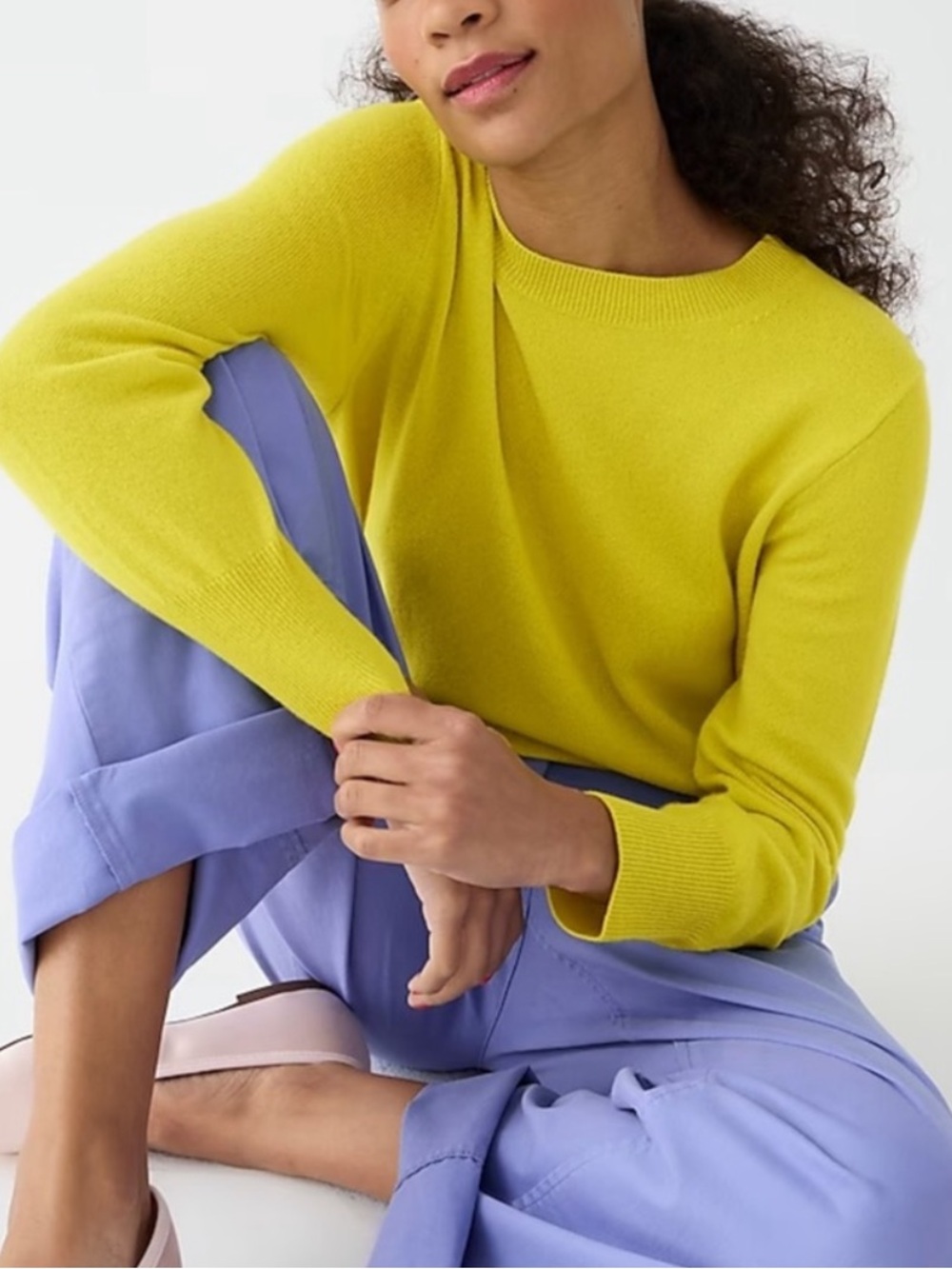 100% Cashmere J Crew Chartreuse Long Sleeve Sweater Top size Medium Yellow Green